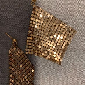 Vintage gold-tone earrings, mesh like, about 3” long